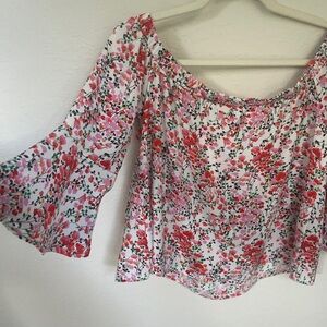 Wild Pearl Pink and White Flutter Sleeve Blouse